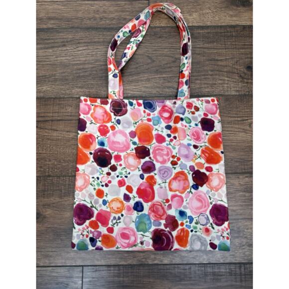 Kate Spade Canvas Tote Bag Floral Pink Vibrant Colors Interior Pocket - Picture 2 of 6